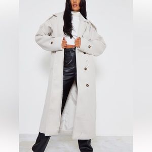 tall stone oversized double breasted military trim coat